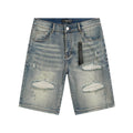AMIRI Light Blue Distressed Denim Shorts
