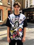 ASAALL Contrast-Sleeve Tie-Dye Accent Graphic T-Shirt
