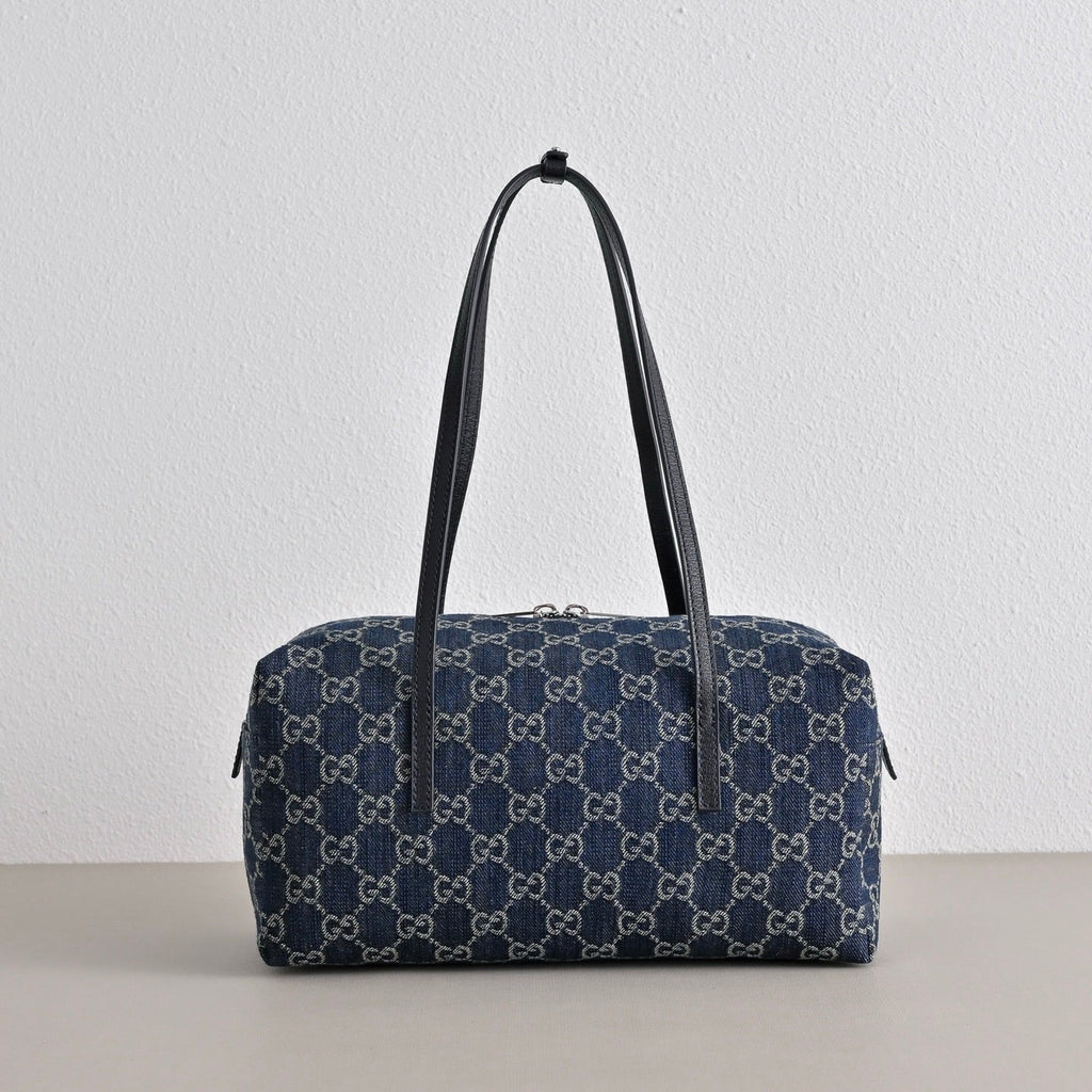 GUCCI GG Melrose Blue Denim Boston Bag-875228