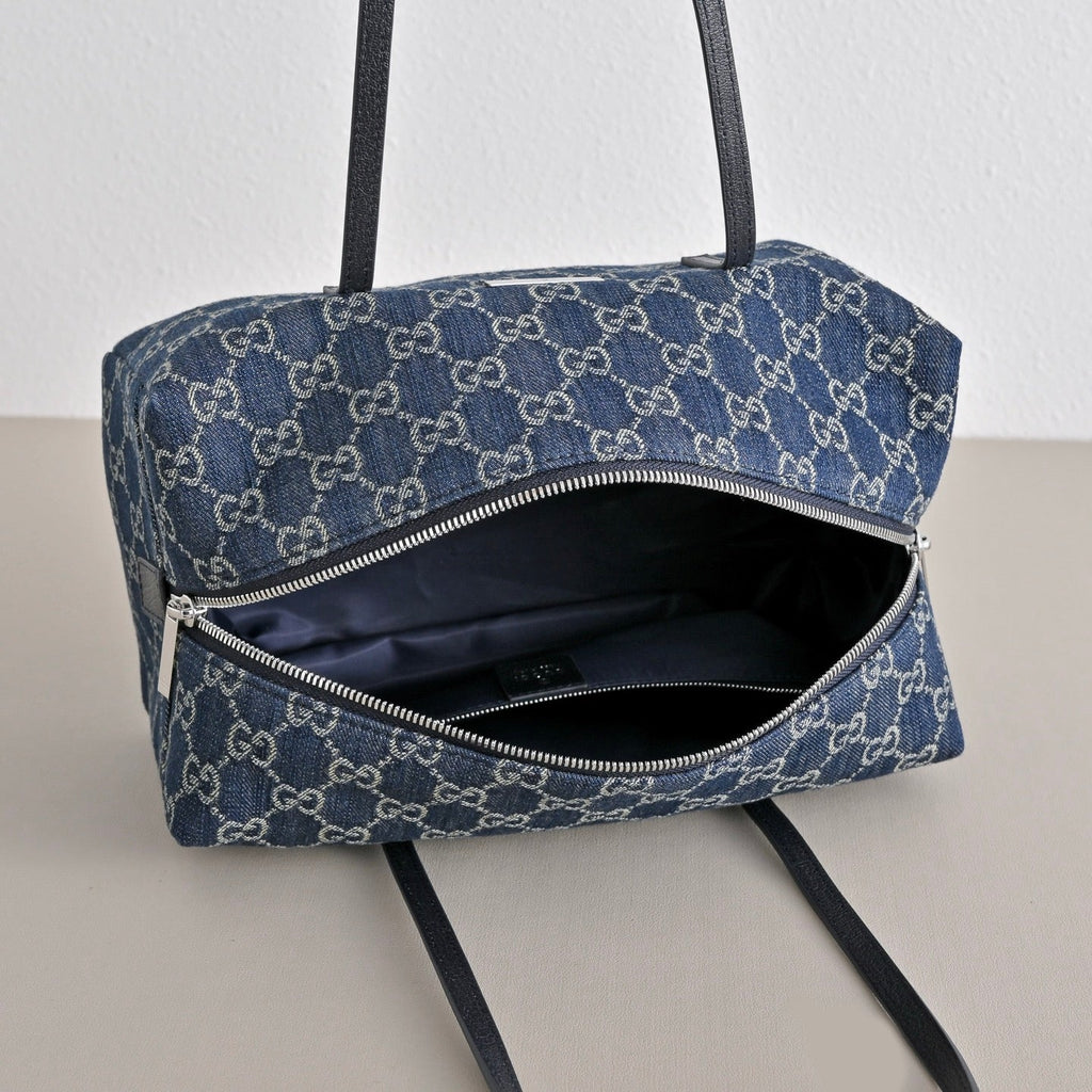 GUCCI GG Melrose Blue Denim Boston Bag-875228