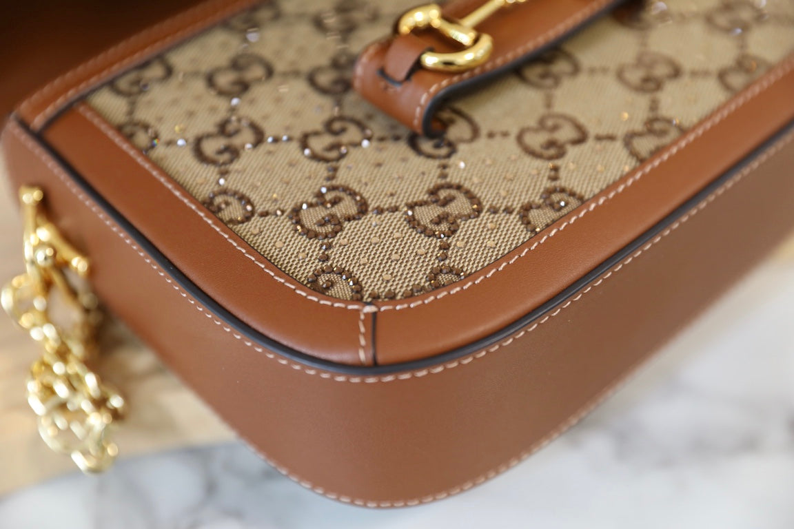 Gucci Horsebit 1955 Crystal Canvas Shoulder Bag-675801