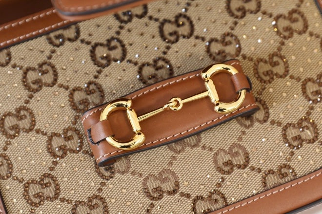 Gucci Horsebit 1955 Crystal Canvas Shoulder Bag-675801